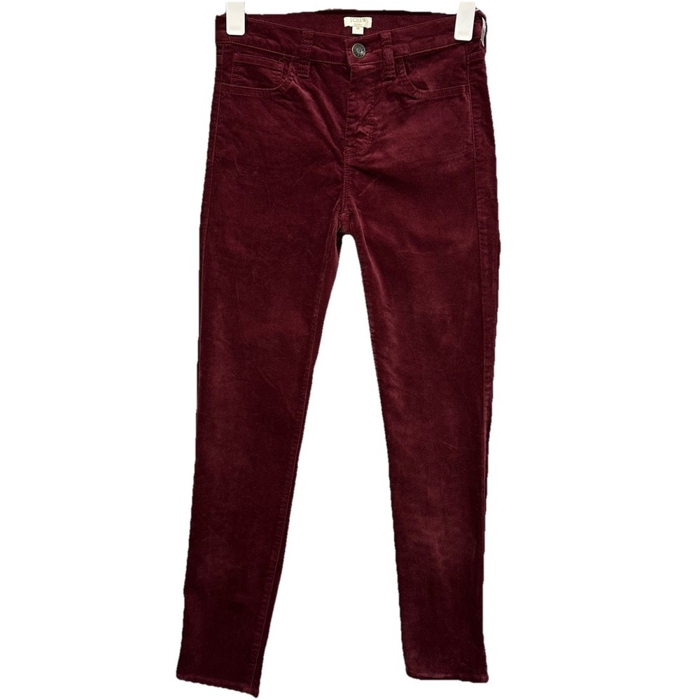 J. Crew Jeans Velvet Velour Skinny Women's 24 Burgundy Stretch 5 Pockets Preppy